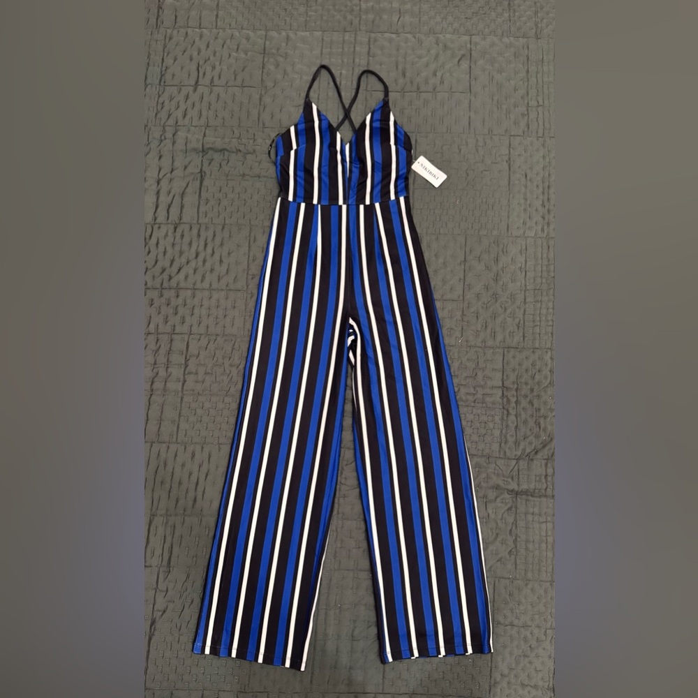 Nikibiki Black and Blue Striped Jumpsuit